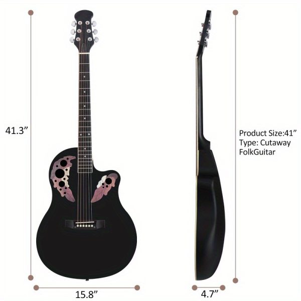 41 inch cutawary round back acoustic guitar spruce top with grape holes, black & mixed colors, dual bridge design, durable lightweight & easy clean for bassoonist & guitarists