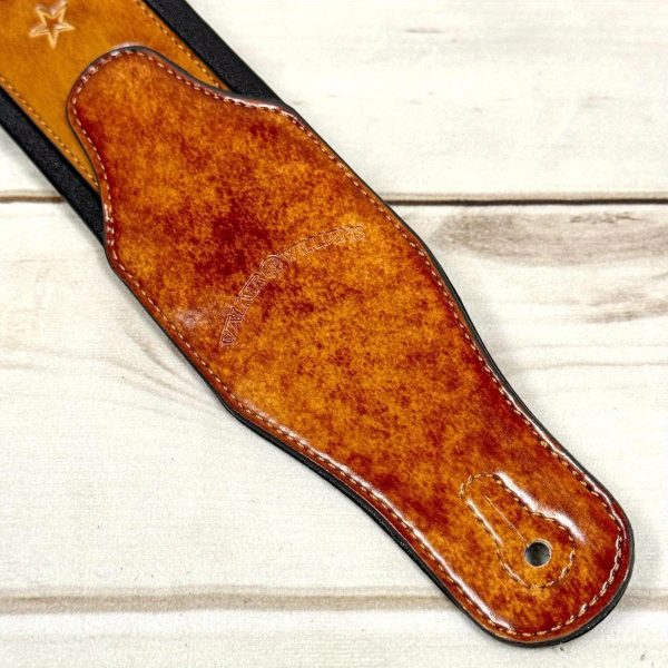 hmade gb23 vintage guitar strap heavy duty padded shoulder strap with non slip french chain, elegant latigo tan finish, compatible with acoustic, electric, bass guitars ideal for professional & beginner musicians, guitar accessories strap, fleur de lis pattern, brazilian rosewood board