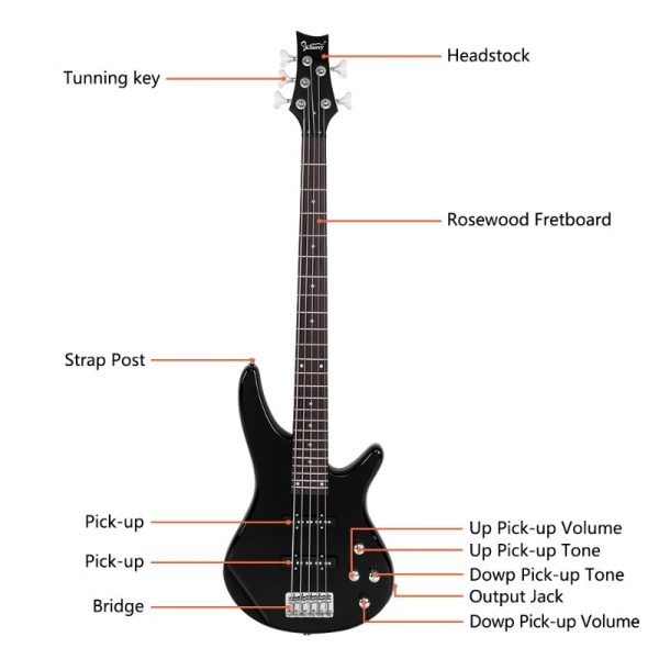 gib 5 string full size electric bass guitar ss pickups and amp kit for the experienced player black