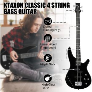 4 string electric bass guitar with 20w amplifier, pj pickup, maple neck & rosewood fretboard, basswood body – includes gig bag, shoulder strap, and accessories – perfect for live performances and practice sessions