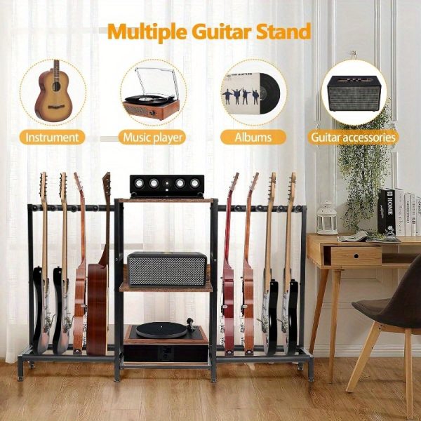 guitar rack 8 electric bass guitar holder, guitar stand with 3tier storage shelf for guitar amplifier acssories acoustic electric guitar multiple guitar display racks for bass