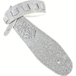 amp; wwgl108 aria glow silvery super sparkle glitter bomb padded guitar strap white glove leather back for acoustic, electric, and bass guitars