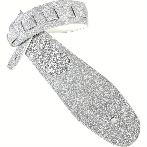 amp; wwgl108 aria glow silvery super sparkle glitter bomb padded guitar strap white glove leather back for acoustic, electric, and bass guitars