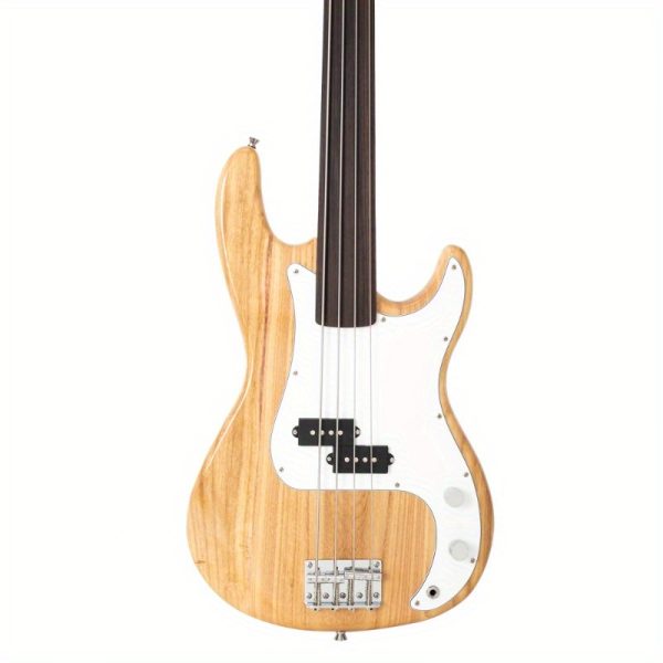 professional full size electric bass guitar 4 string electric bass guitar with adjustable bridge system, recycled wood body & neck for pro players ideal for jazz, rock, metal, studio & live performances, music recording, sleek design, durable construction, fretless design, rock musicians