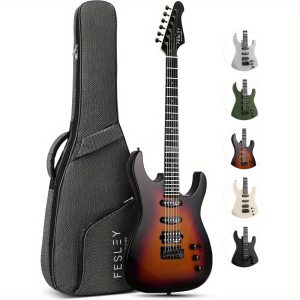 39 inch electric guitar, electric guitar kit with hss pickups, stylish poplar body electric guitar for beginner, maple neck, st style 6 string guitar with gig bag, fst400m, sunburst