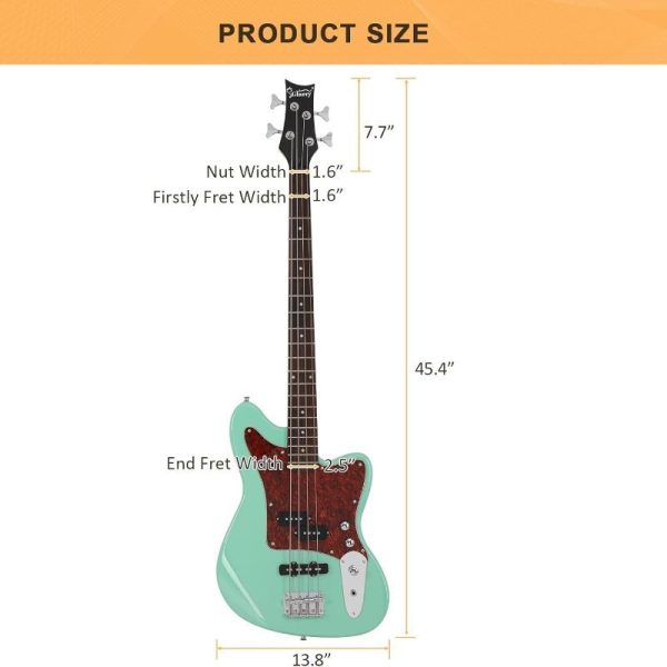 1pc glarry 4 string electric bass guitar kit for beginners, includes 20w amp, full size bass with digital tuner, amp cable, strap, gig bag, and accessories black, battery/usb powered, ≤36v