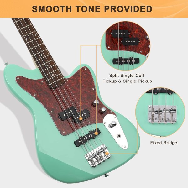 1pc glarry 4 string electric bass guitar kit for beginners, includes 20w amp, full size bass with digital tuner, amp cable, strap, gig bag, and accessories black, battery/usb powered, ≤36v