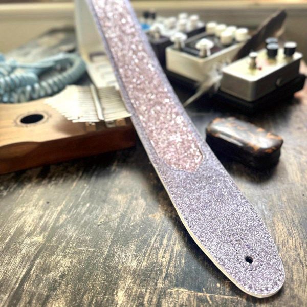 amp; wwgl111 amethyst purple sparkle glitter bomb padded guitar strap white glove leather back for acoustic, electric, and bass guitars