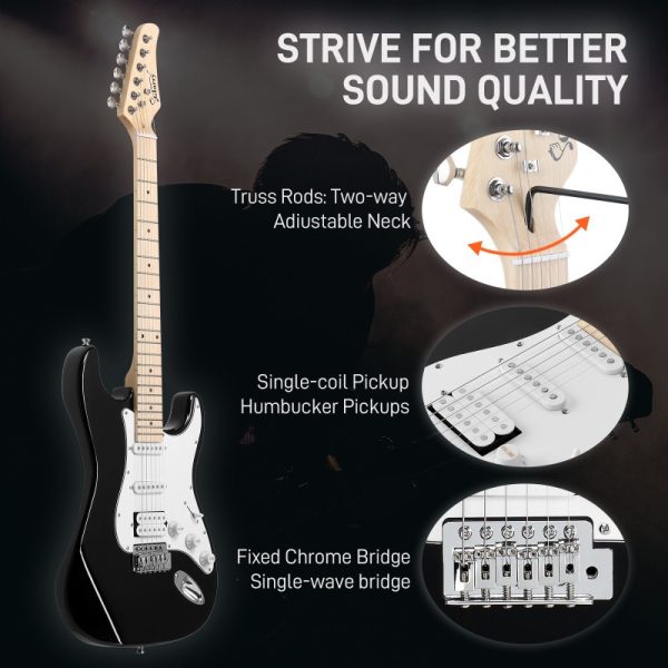 gst stylish hss pickup electric guitar kit with 20w amp bag guitar strap black