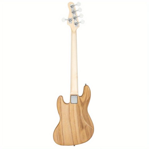 gjazz full size electric 5 string bass guitar with pickup, dual bridge system, warm burlywood tone ideal for jazz, rock, funk, blues includes strap, pick & connector wrench recycled wood construction professional bass guitar for advanced players, bass guitar gifts, jazz bassists gear, instrument, live performance, classic design, durable build, jazz musicians