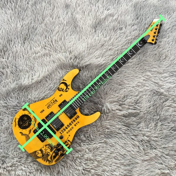 hammett moon electric guitar vintage horror gothic design with yes bye graphic, hh pickups (for heavy metal), floyd rose tremolo bridge, maple neck & basswood body professional rock & metal axe for joe hammett fans, metal music gear, floral pattern design, durable musical instrument, rosewood fretboard