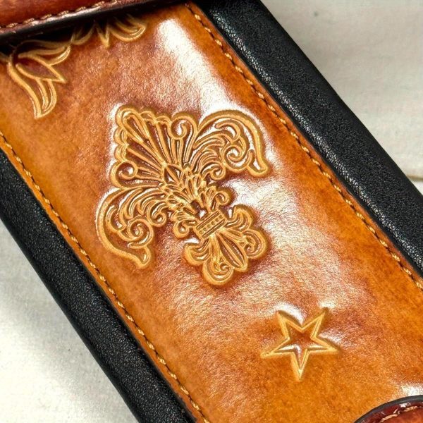 hmade gb23 vintage guitar strap heavy duty padded shoulder strap with non slip french chain, elegant latigo tan finish, compatible with acoustic, electric, bass guitars ideal for professional & beginner musicians, guitar accessories strap, fleur de lis pattern, brazilian rosewood board