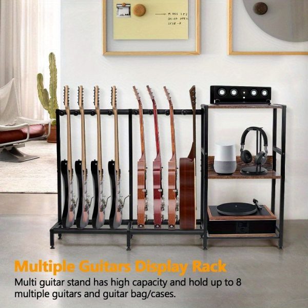 guitar rack 8 electric bass guitar holder, guitar stand with 3tier storage shelf for guitar amplifier acssories acoustic electric guitar multiple guitar display racks for bass