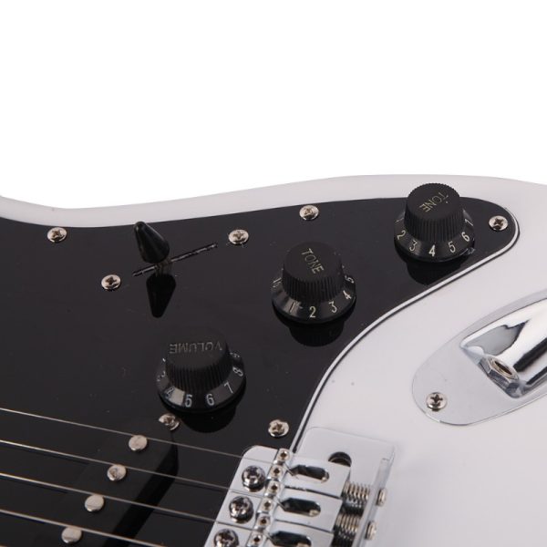 st electric guitar dual pickup modern guitar with recycled woods, white body & black pickguard, for rock, blues, jazz ideal for beginners & professionals, musical performance, sleek design, durable construction