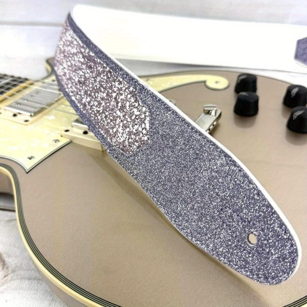 amp; wwgl111 amethyst purple sparkle glitter bomb padded guitar strap white glove leather back for acoustic, electric, and bass guitars