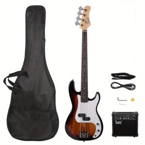 blue gp electric bass guitar kit includes amp, stereo bag, strap, cable & wrench tool perfect for beginner and pro bass musicians