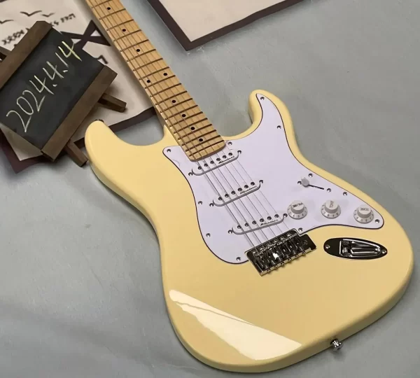 2025 in stock ivory cream yngiwe electric guitar – big headstock, scalloped maple fingerboard, tremolo bridge, whammy bar
