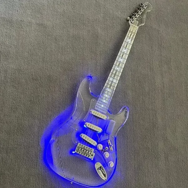 acrylic electric guitar, led light, metal color professional quality assurance