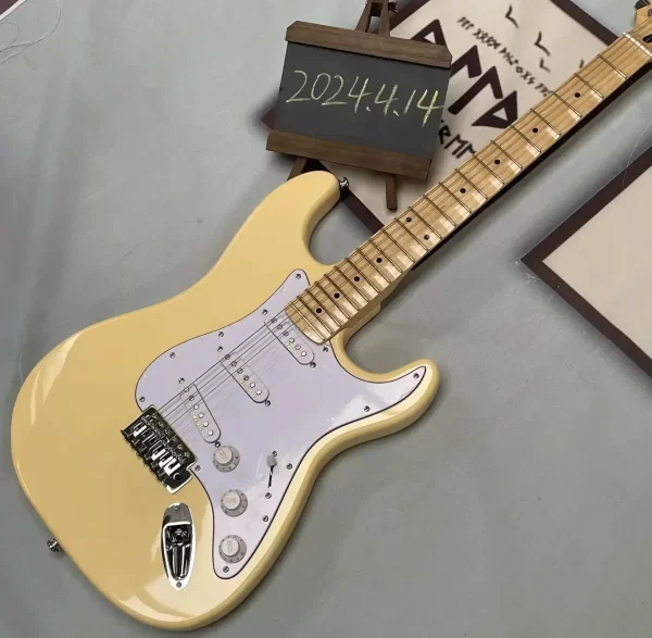 2025 in stock ivory cream yngiwe electric guitar – big headstock, scalloped maple fingerboard, tremolo bridge, whammy bar