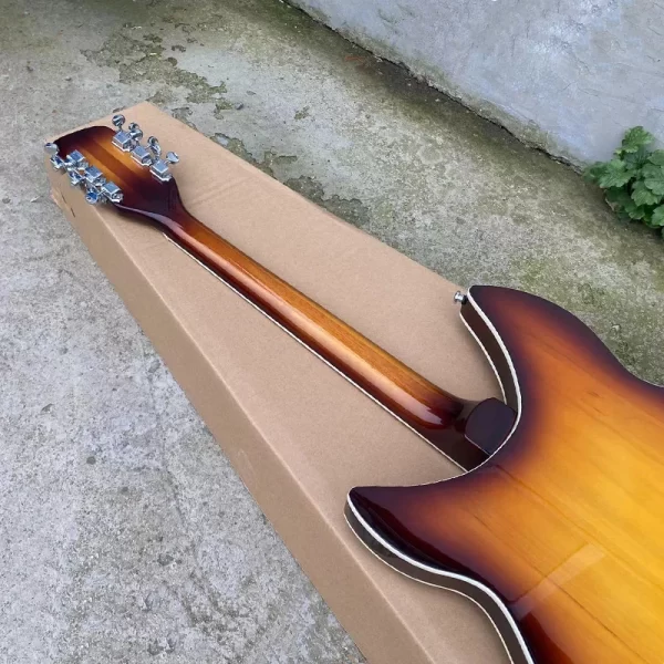 12 string semi hollow body electric guitar, sunburst 360 guitarra, double input jacks, trapeze tailpiece