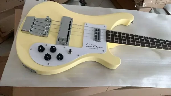 in stock neck thru body 4001 4003 chris squire signature cream 4 strings electric bass guitar rosewood fingerboard & dot inlay