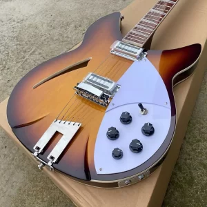12 string semi hollow body electric guitar, sunburst 360 guitarra, double input jacks, trapeze tailpiece