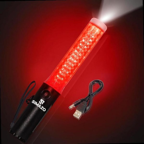 10 inch rechargeable traffic wand red traffic control baton with white led on top multifunction air marshalling wand with 3 flashing modes for airport parking car directing