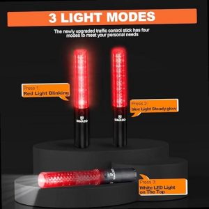 10 inch rechargeable traffic wand red traffic control baton with white led on top multifunction air marshalling wand with 3 flashing modes for airport parking car directing