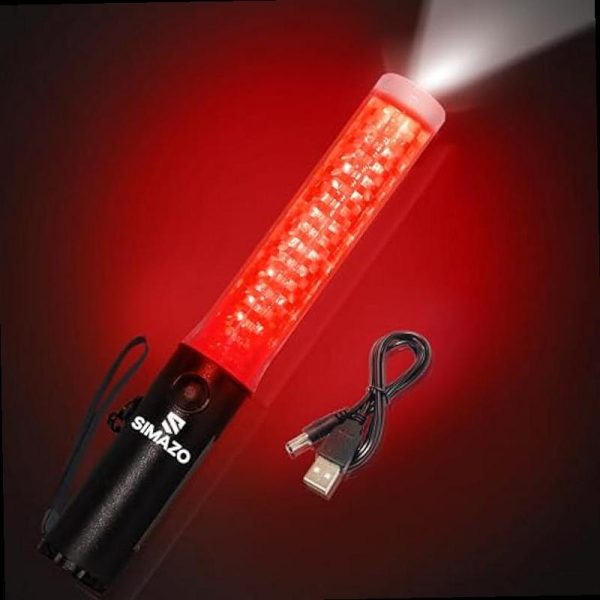 10 inch rechargeable traffic wand red traffic control baton with white led on top multifunction air marshalling wand with 3 flashing modes for airport parking car directing