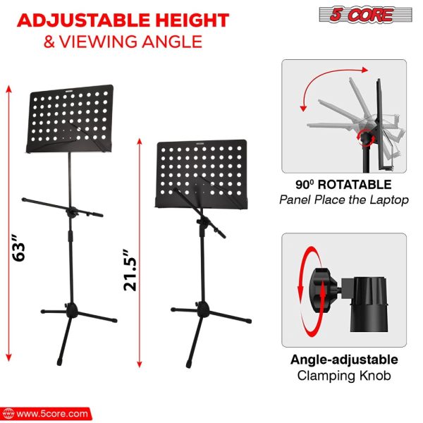 music stand 2 in 1 professional portable sheet music stand with detachable microphone stand, 21.6' 63' adjustable dual use music book stand & projector stand, super sturdy heavy duty mus mh