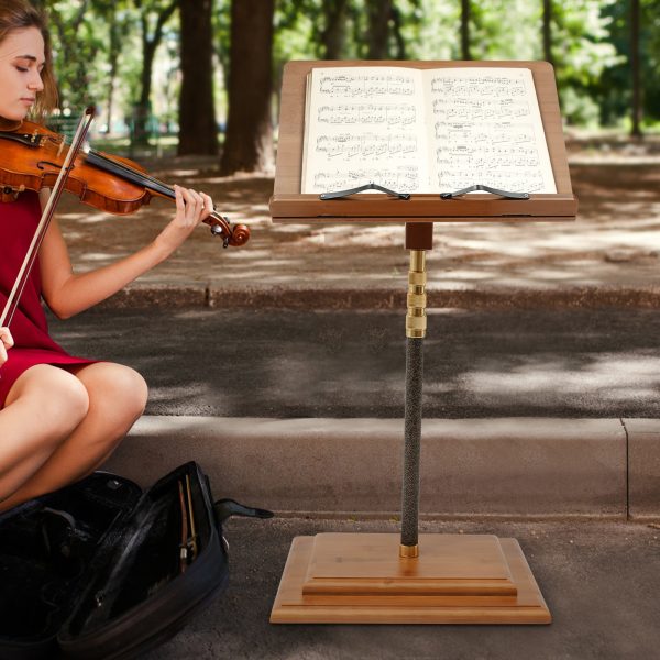 lightweight music stand: adjustable 27.56 59.06inch carbon fiber music stand, sheet music stands, high quality, suitable for schools, recording studios, lectures, conferences, auditoriums, orchestras, choirs, and classrooms, bamboo, log color