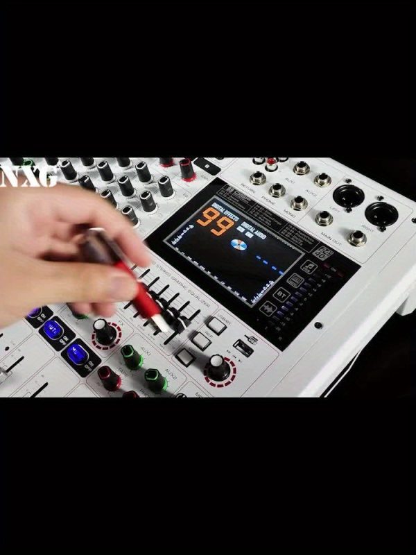 doslnlya gf12 white professional audio mixer mp3 player 12 channels 7 band eq 99dsp digital reverberation effect real time monitoring suitable for dj mixing, stage performances, and concerts.
