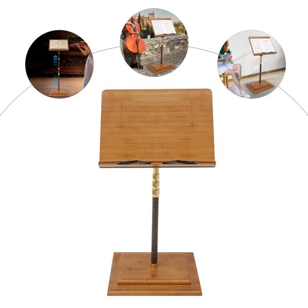 lightweight music stand: adjustable 27.56 59.06inch carbon fiber music stand, sheet music stands, high quality, suitable for schools, recording studios, lectures, conferences, auditoriums, orchestras, choirs, and classrooms, bamboo, log color
