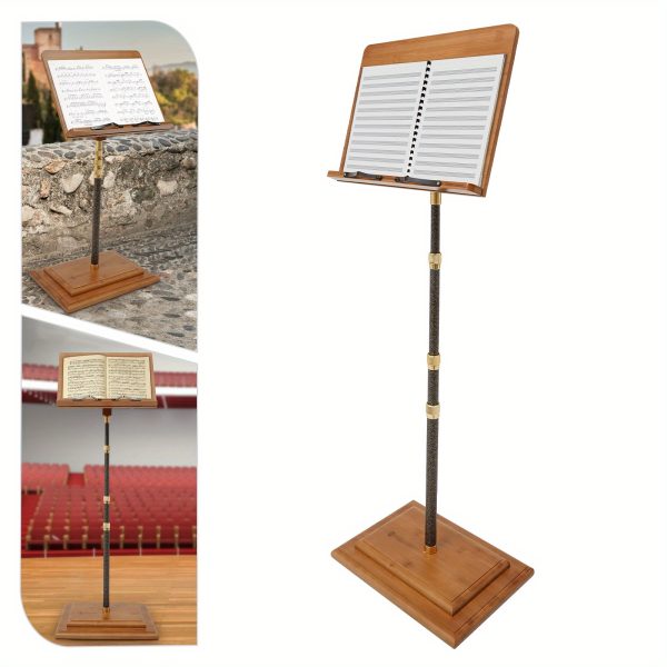 lightweight music stand: adjustable 27.56 59.06inch carbon fiber music stand, sheet music stands, high quality, suitable for schools, recording studios, lectures, conferences, auditoriums, orchestras, choirs, and classrooms, bamboo, log color