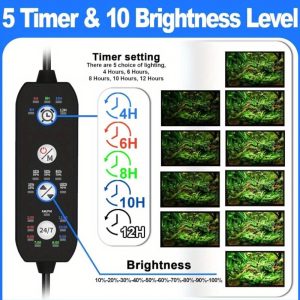 clip on aquarium light for plants 24/7 cycle fish tank light with timer, full spectrum +7 colors mode, auto on/off, adjustable brightness and height, 12w (7inch for 712 inch tank)