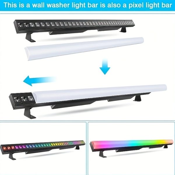 led stage wash lights, 120w 40 inch stage light strip, spectrum wash 36 rgbw led dj light strip with detachable lid, dmx controlled voice activated upper light for club wedding party dj stage lights