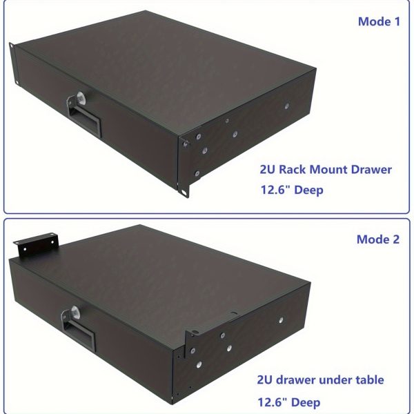 2u heavy duty server cabinet case 19" with lockable 2u server drawer, key protected rack mount, 12.6" deep storage for studio recording equipment & instruments, studio storage organizer, sleek organizer, secure lock mechanism
