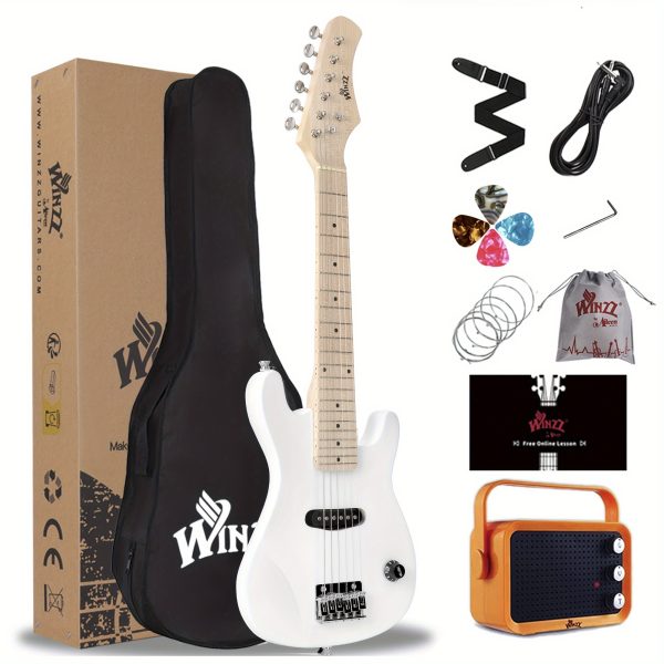 winzz tg e2 30 inch electric guitar package with amp, gig bag, picks, cable, strap, extra strings, solid wood body, glossy, small size