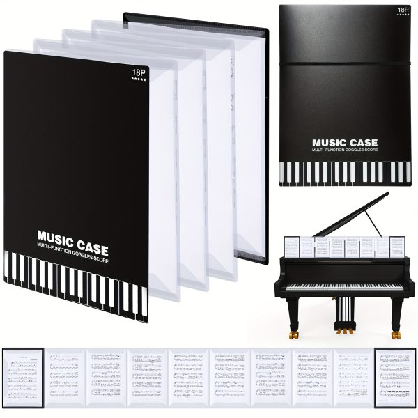 18 pocket a4 size sheet music organizer folder durable plastic, black, 10 page capacity for writing, drawing & file storage, perfect for musicians and artists, music lover gift