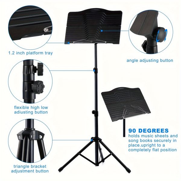 donner sheet music stand with light, dms 1 portable metal music stand, tabletop music book stand for guitar, ukulele, violin players