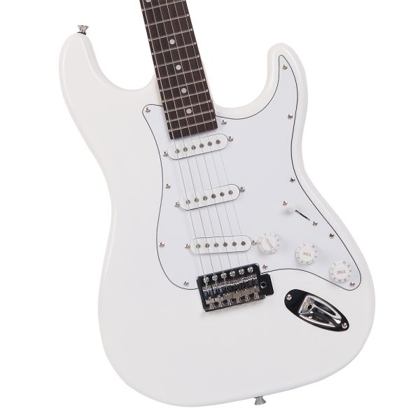 white electric guitar kit with s s s pickups, rosewood fretboard, comes with accessory bag, strap, connecting cable, gig bag, rocker. perfect for beginners and guitarists. perfect gift for easter, thanksgiving, christmas, belonging to guitarists.
