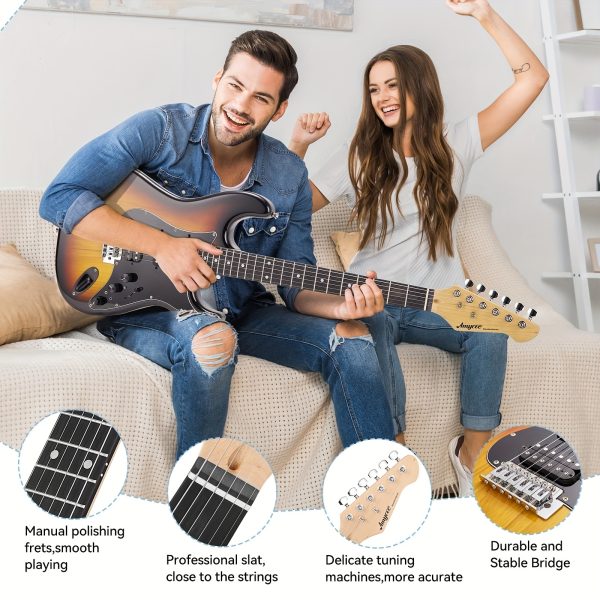 complete 39" electric guitar starter kit with effects, hss pickup, and accessories includes bag, capo, strap, tuner, cable, picks perfect for beginners to pros white