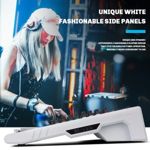 doslnlya gf12 white professional audio mixer mp3 player 12 channels 7 band eq 99dsp digital reverberation effect real time monitoring suitable for dj mixing, stage performances, and concerts.