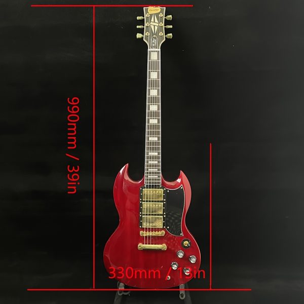 chinese electric guitar mahogany body rosewood fingerboard with three double pickups, bone and string pillows, stainless steel round head, silk golden accessories, made in china