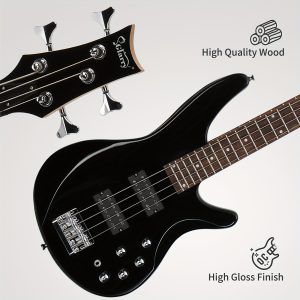 44 inch 4 string electric bass guitar, h h pickups, laurel fingerboard, comes with bag and accessories, black, for musicians, bass players, instruments