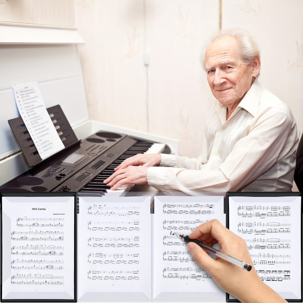 18 pocket a4 size sheet music organizer folder durable plastic, black, 10 page capacity for writing, drawing & file storage, perfect for musicians and artists, music lover gift