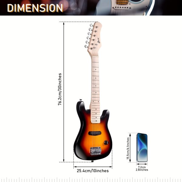 winzz tg e2 30 inch electric guitar package with amp, gig bag, picks, cable, strap, extra strings, solid wood body, glossy, small size