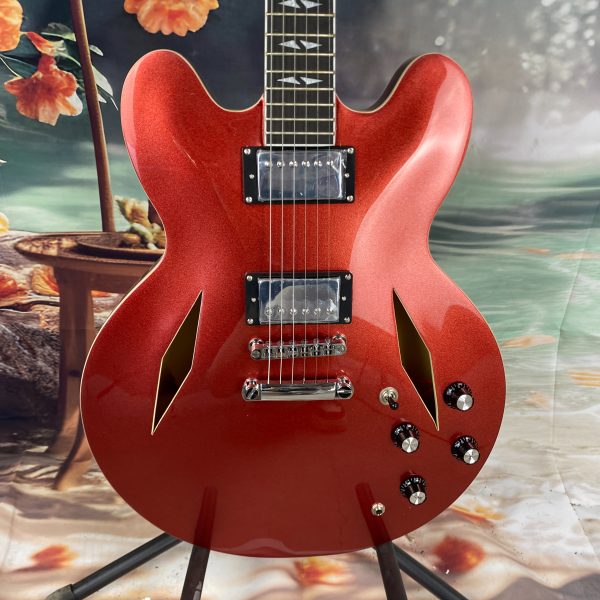red electric guitar, semi hollow guitar, 22frets, hh pickup, chrome plated hardware, mahogany top, rosewood fingerboard, shipped from the united states, quality guaranteed