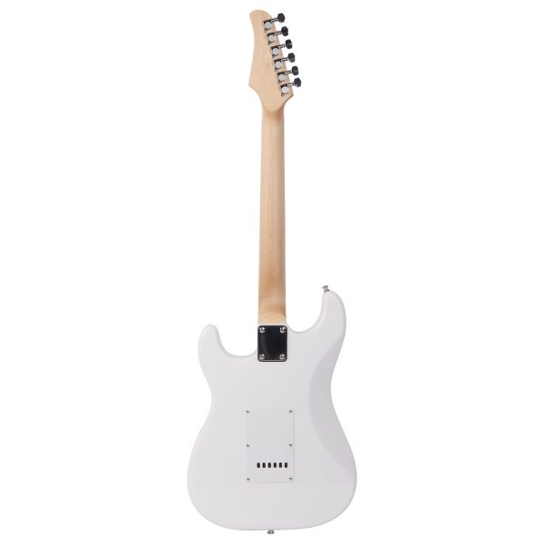 white electric guitar kit with s s s pickups, rosewood fretboard, comes with accessory bag, strap, connecting cable, gig bag, rocker. perfect for beginners and guitarists. perfect gift for easter, thanksgiving, christmas, belonging to guitarists.