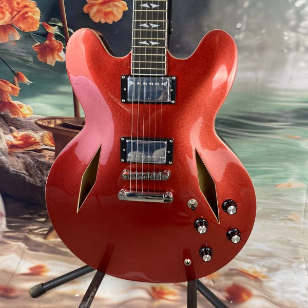 red electric guitar, semi hollow guitar, 22frets, hh pickup, chrome plated hardware, mahogany top, rosewood fingerboard, shipped from the united states, quality guaranteed